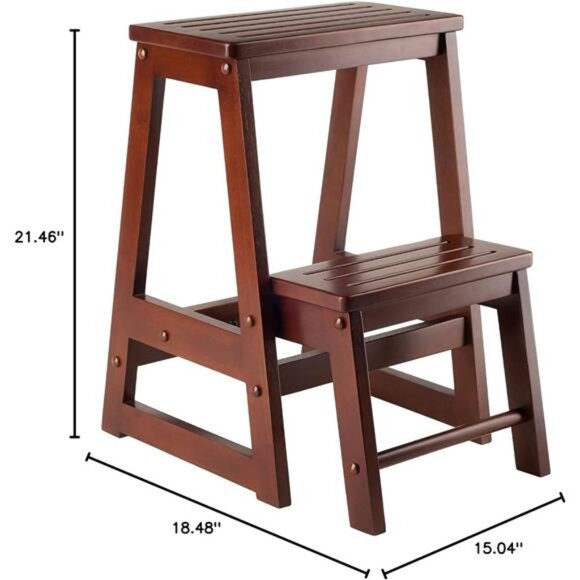 Beech Wood Double Step Stool, Antique Walnut - Picture 6 of 7